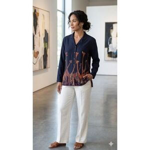 Vintage Phool Black Giraffe Border Print Rayon Button Front Shirt Womens Medium